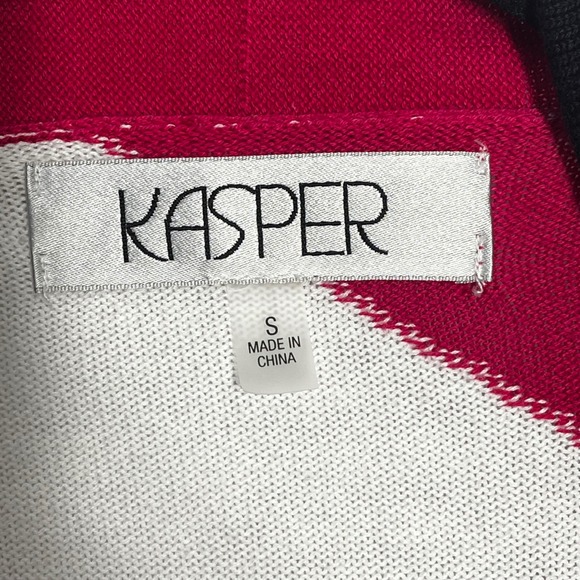 Kasper Womens Geometric Colorblock Open Front Cardigan Red Black White Small - Picture 5 of 9